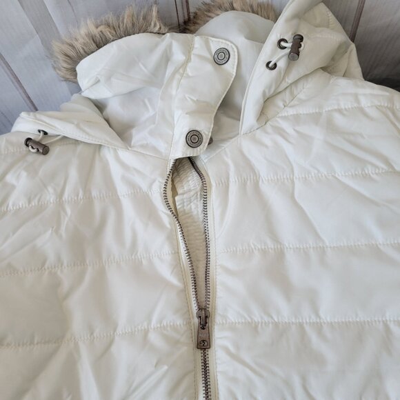 Aeropostale Y2K Hooded Puffer Jacket w/ Faux Fur Trim, White, Full Zip Closure - Picture 6 of 9